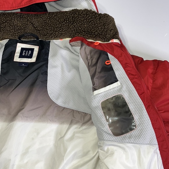 GAP Red Puffer Down MultiCompartment Zip-Up Coat Removable Hood Jacket Unisex A9 - Picture 9 of 16